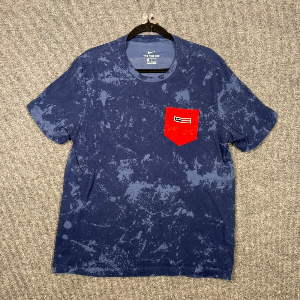 Nike Shirt Mens Large Tshirt Swoosh Flag USA Blue Tie Dye Pocket Crew Neck